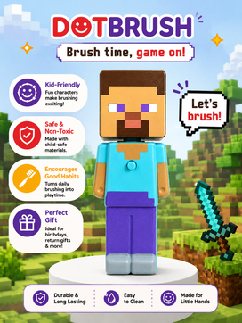 Blue outfit pixel character themed kids toothbrush for children