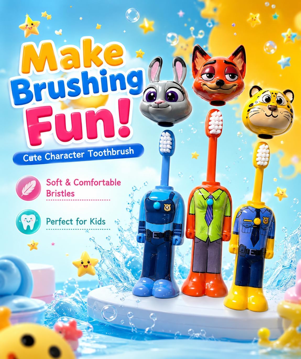 4. NestPop pop-up character kids toothbrush with hedgehog design, soft bristles, BPA-free