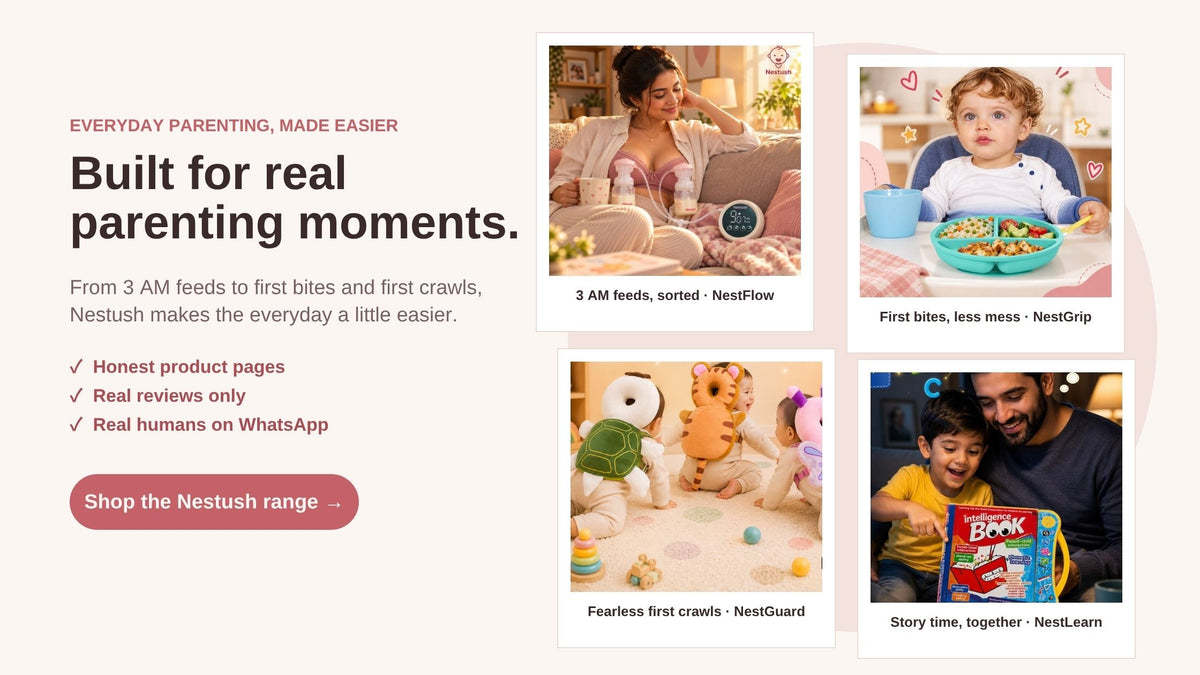 Real parents using Nestush – NestFlow breast pump, NestGrip suction plate, NestGuard head protector and NestLearn talking book