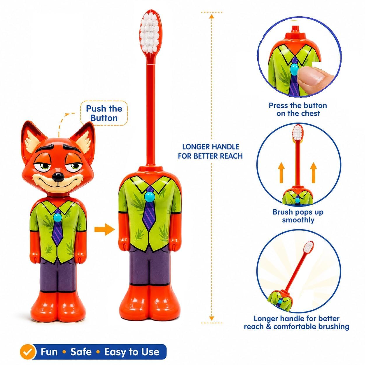 7. NestPop pop-up character kids toothbrush with squirrel design, soft bristles, BPA-free