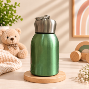 Nestush stainless steel insulated bottle in green with metallic cap