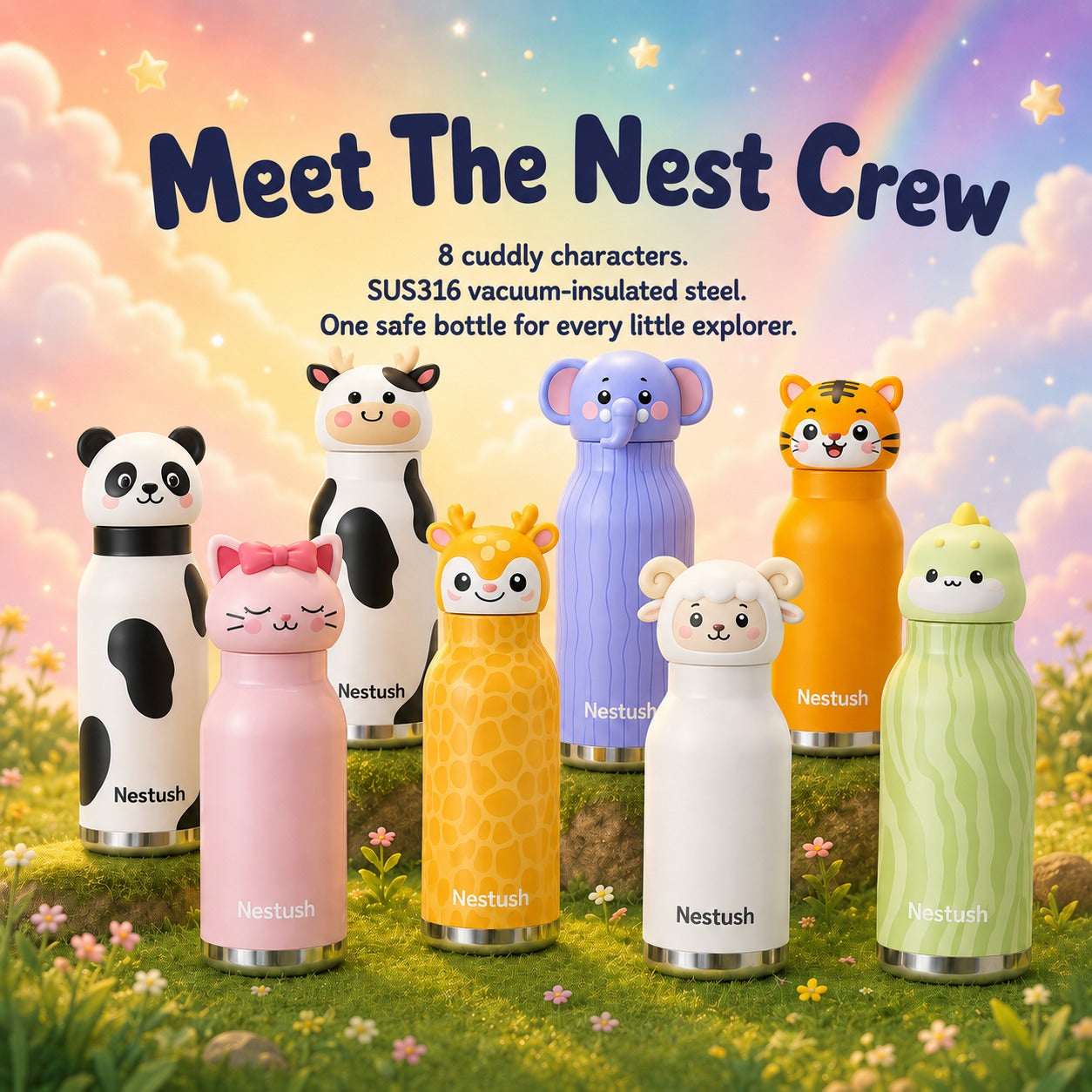 Nestush The Nest Crew — Insulated Character Water Bottle for Kids
