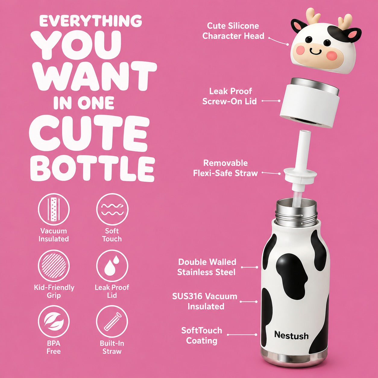 Nestush The Nest Crew — Insulated Character Water Bottle for Kids