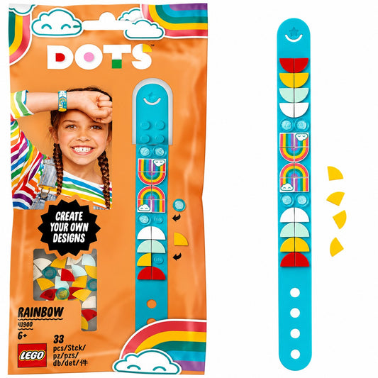 LEGO DOTS Rainbow Bracelet 41900 packaging with completed bracelet design
