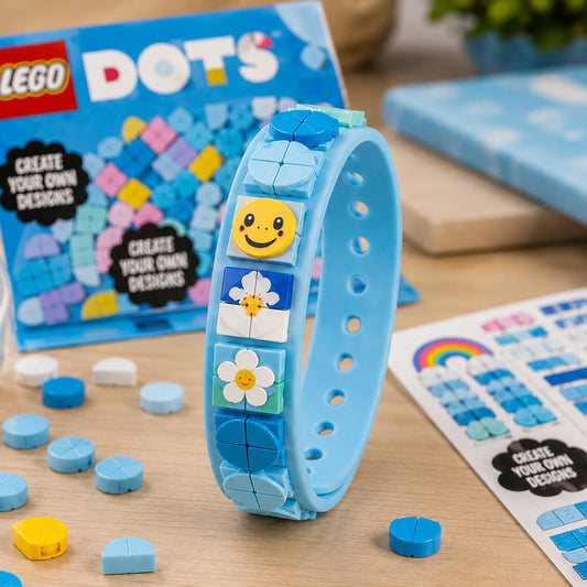 LEGO DOTS Rainbow Bracelet in Sky Breeze light blue with flower and smiley tile charms