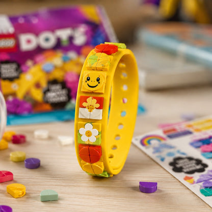 LEGO DOTS Rainbow Bracelet in Sunshine Pop yellow with flower and smiley tile charms
