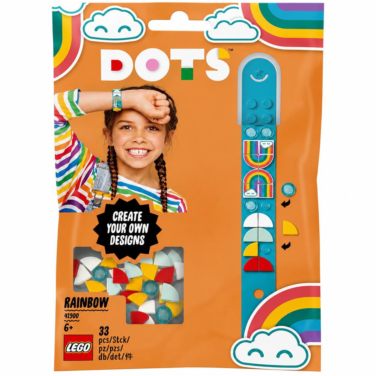 LEGO DOTS Rainbow Bracelet packaging, front view showing product and age rating