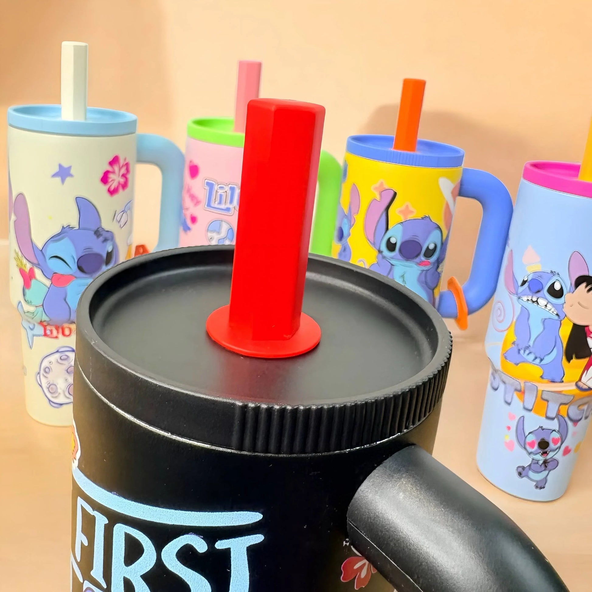 Leak-resistant screw lid with reusable straw on the Stitch insulated travel tumbler