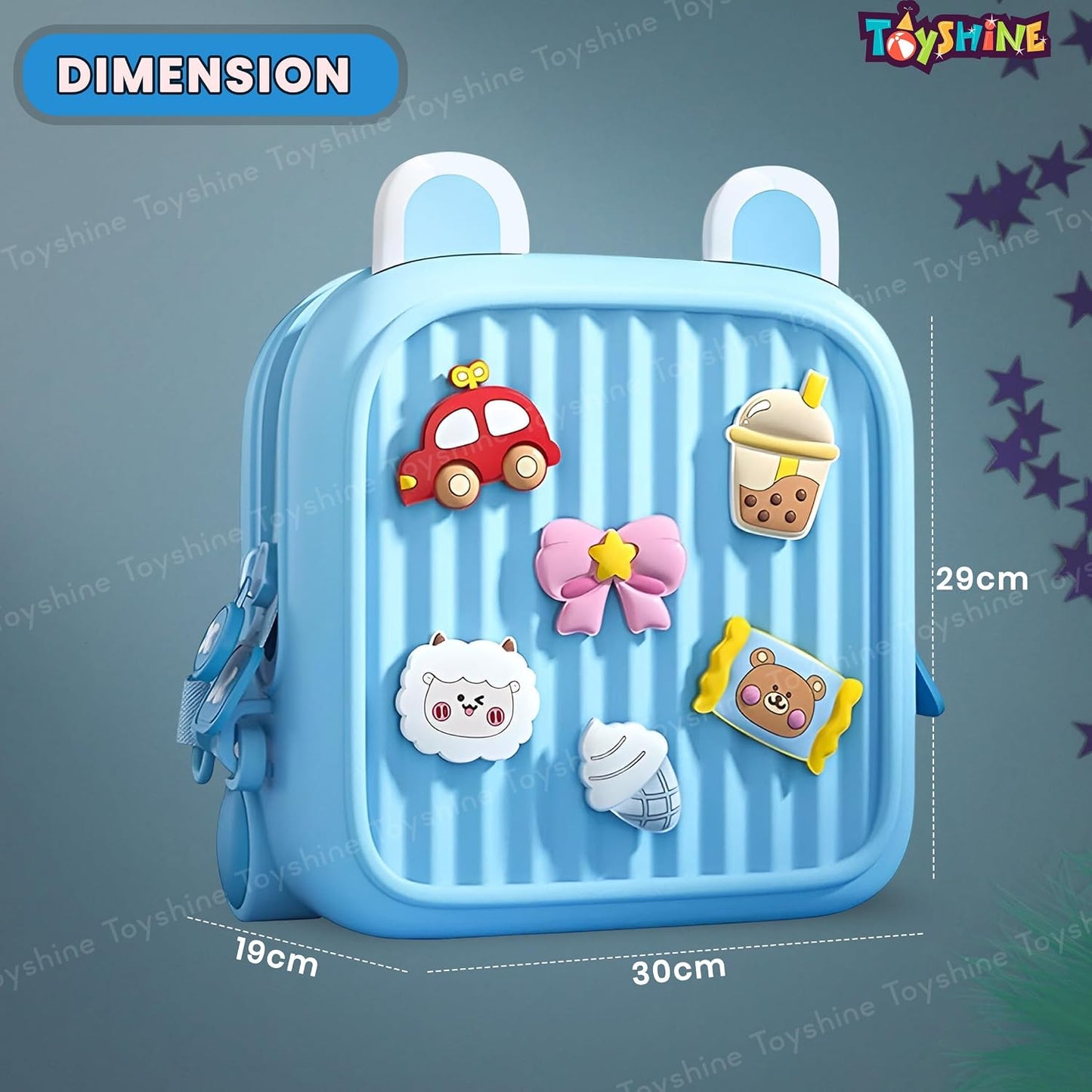 NestCharm backpack dimensions — 30cm width, 29cm height, 19cm depth