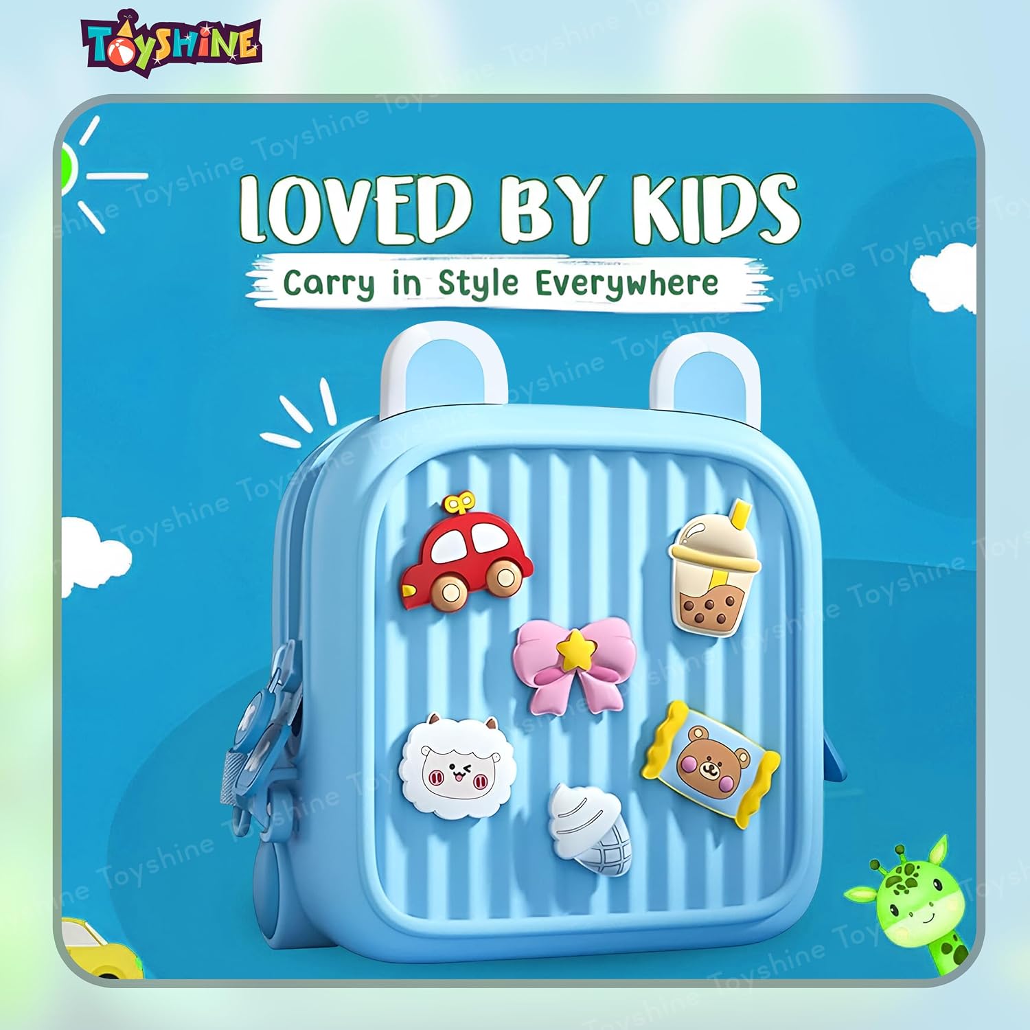 NestCharm kids backpack lifestyle banner, "Loved By Kids, Carry In Style Everywhere"