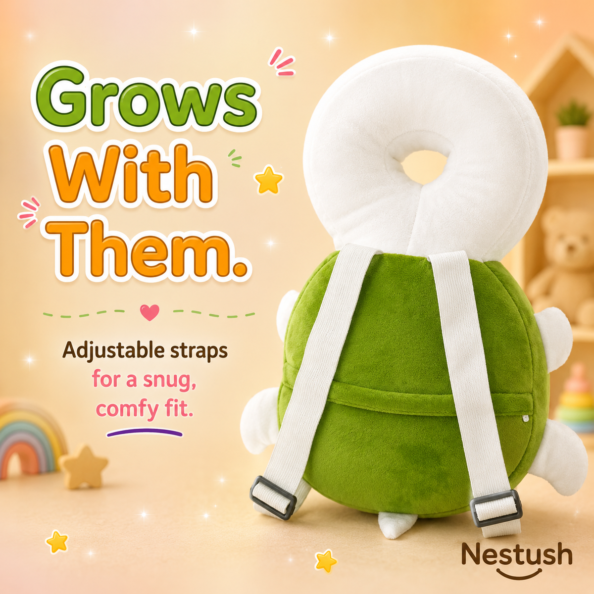 NestGuard baby head and back protector adjustable strap closeup