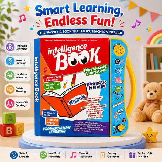 NestLearn Intelligent Book packaging showing phonetic learning, parent-child interaction, and hands-on ability features