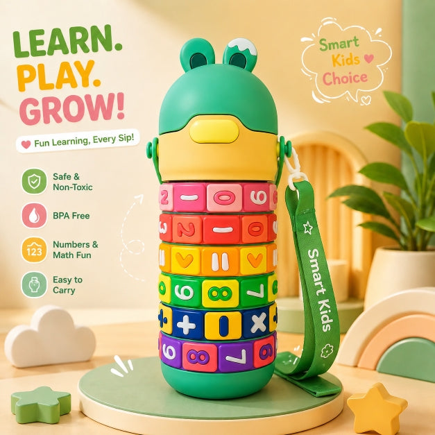 NestMath Stacking Water Bottle in Meadow Green with numbers and math sums highlighted
