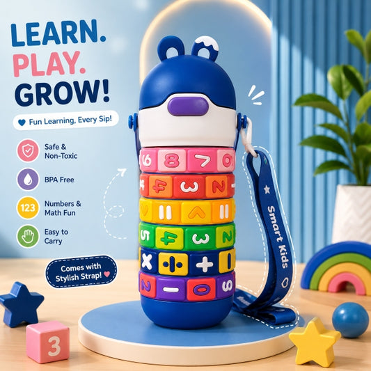 NestMath Stacking Water Bottle in Ocean Blue with math symbol rings and stylish strap