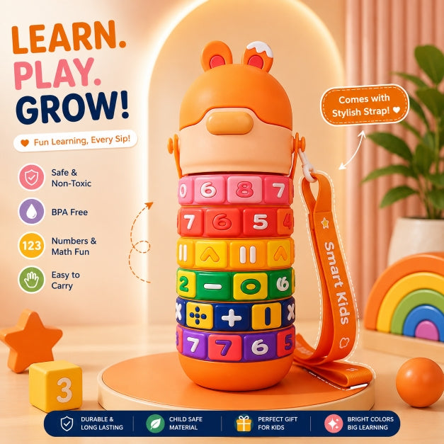NestMath Stacking Water Bottle in Sunny Orange showing durable and child-safe design