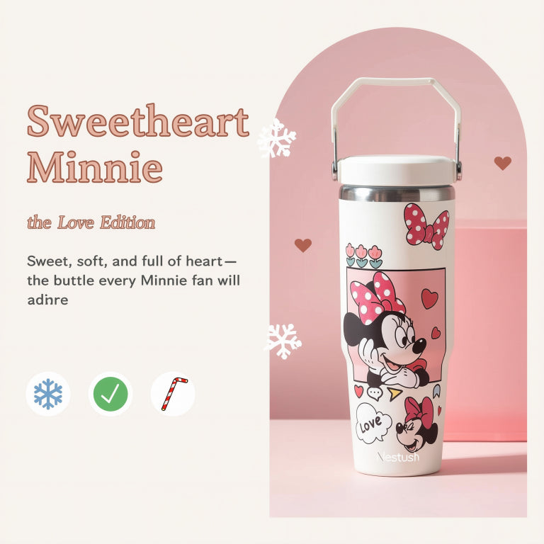 NestMickey 900ml cream insulated tumbler with Minnie Mouse floral love design