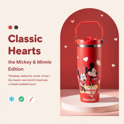 NestMickey 900ml red insulated tumbler with classic Mickey and Minnie heart design