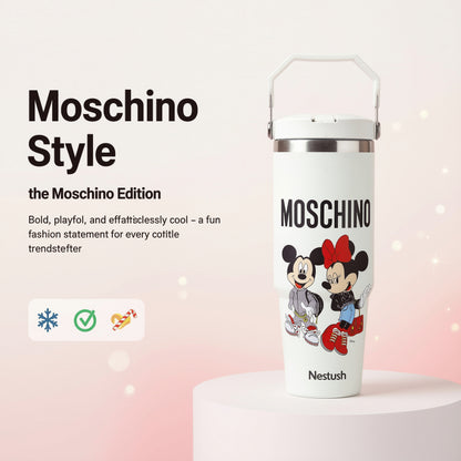 NestMickey 900ml white insulated tumbler with streetwear-style Mickey and Minnie design