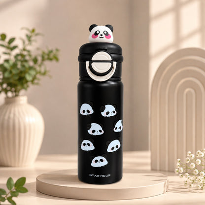 NestPanda Insulated Water Bottle in Midnight Black with white panda faces printed on body