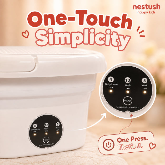 NestWash control panel close-up showing the one-touch power button for simple operation