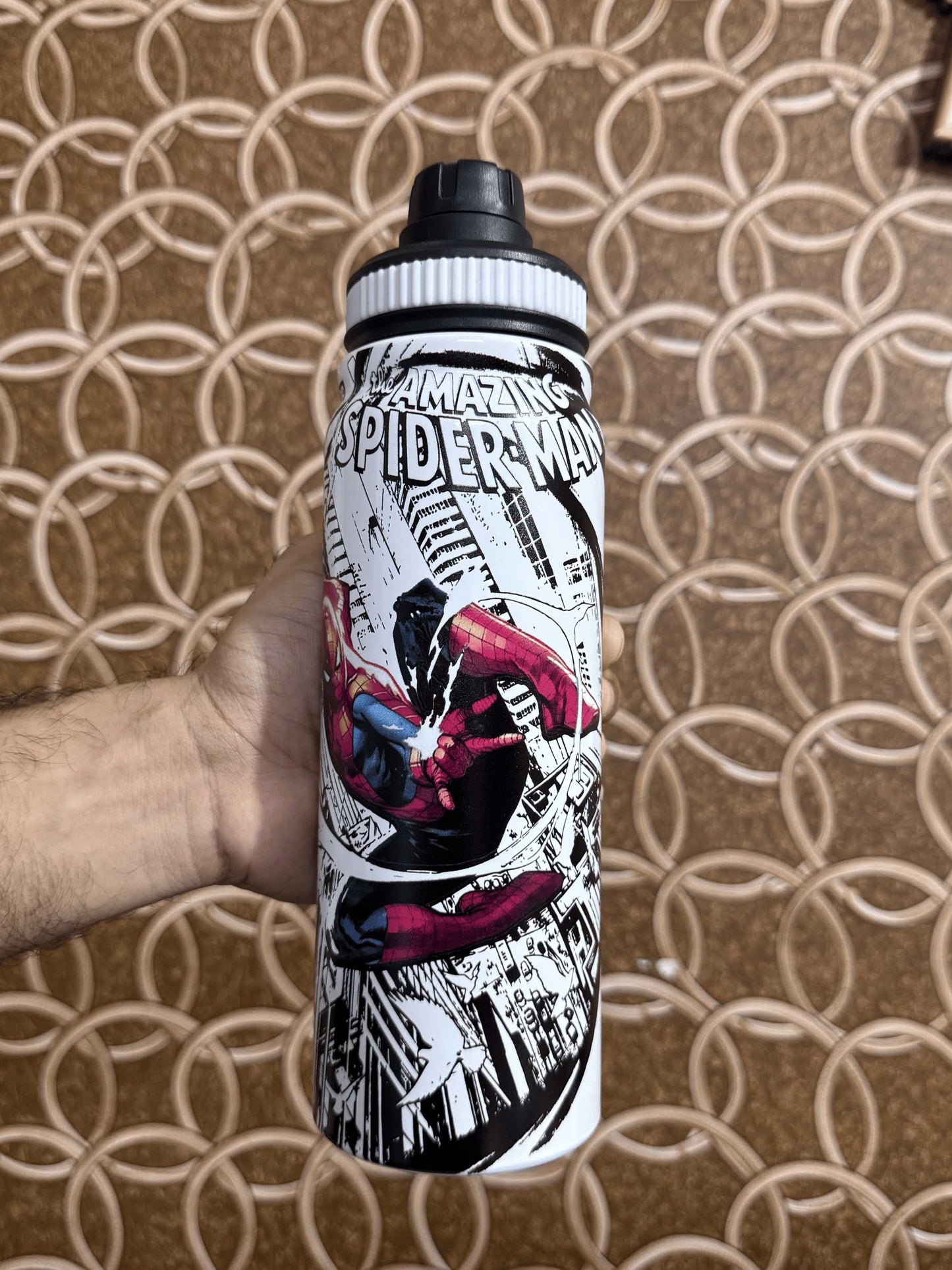 Nestspidy 800ML insulated steel water bottle featuring Spidy Comics design