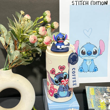 Nestush 450ml insulated kids tumbler featuring a cute blue character with candy and heart artwork, character topper and carry strap