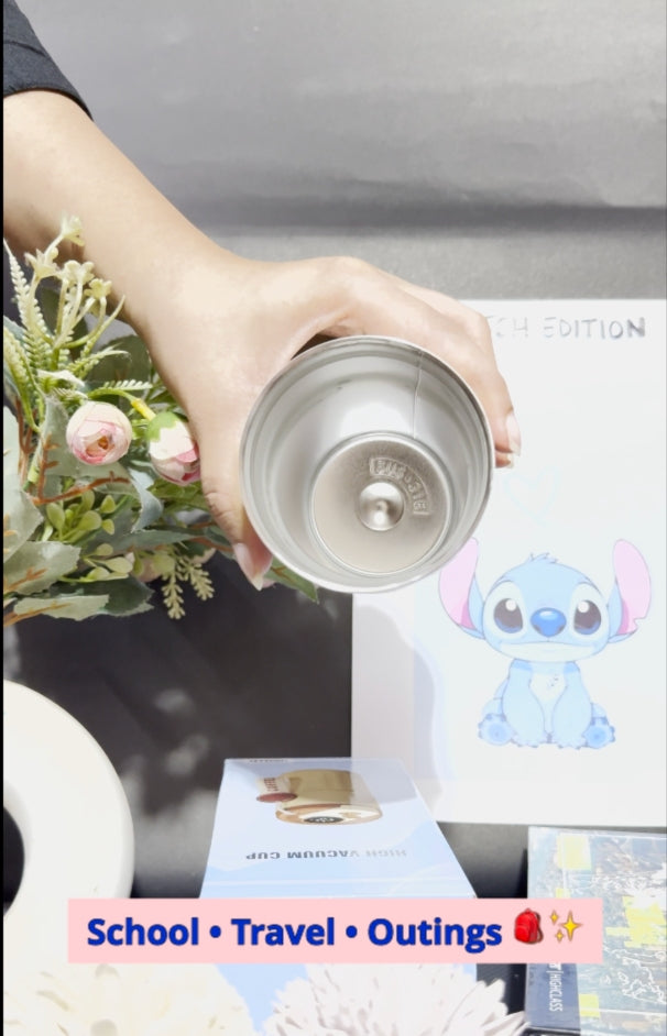 Nestush 450ml insulated kids tumbler shown from the inside, highlighting the stainless steel interior and insulated construction