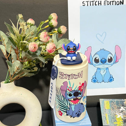 Nestush 450ml insulated kids tumbler with blue character tropical artwork, floral print, character topper and carry strap