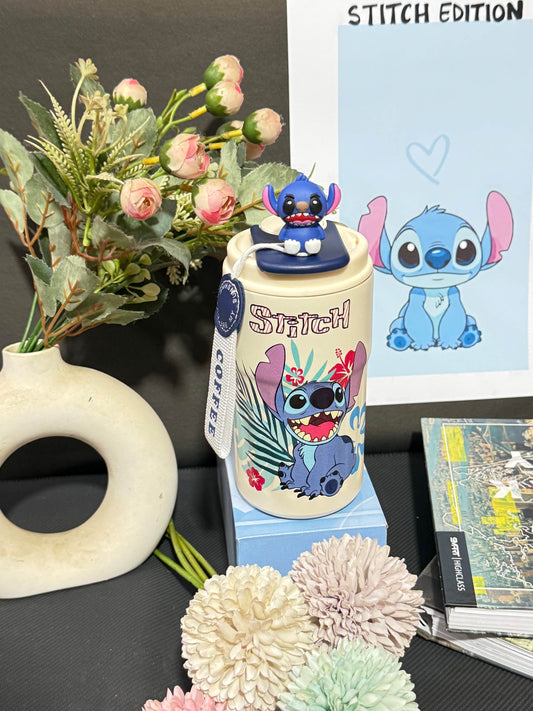 Nestush 450ml insulated kids tumbler with blue character tropical artwork, floral print, character topper and carry strap
