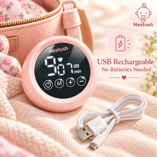 Nestush NestFlow breast pump with USB charging cable for portable use