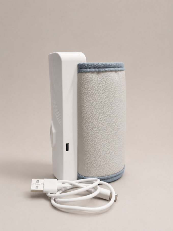 Nestush bottle warmer USB-C charging port and sleeve texture detail