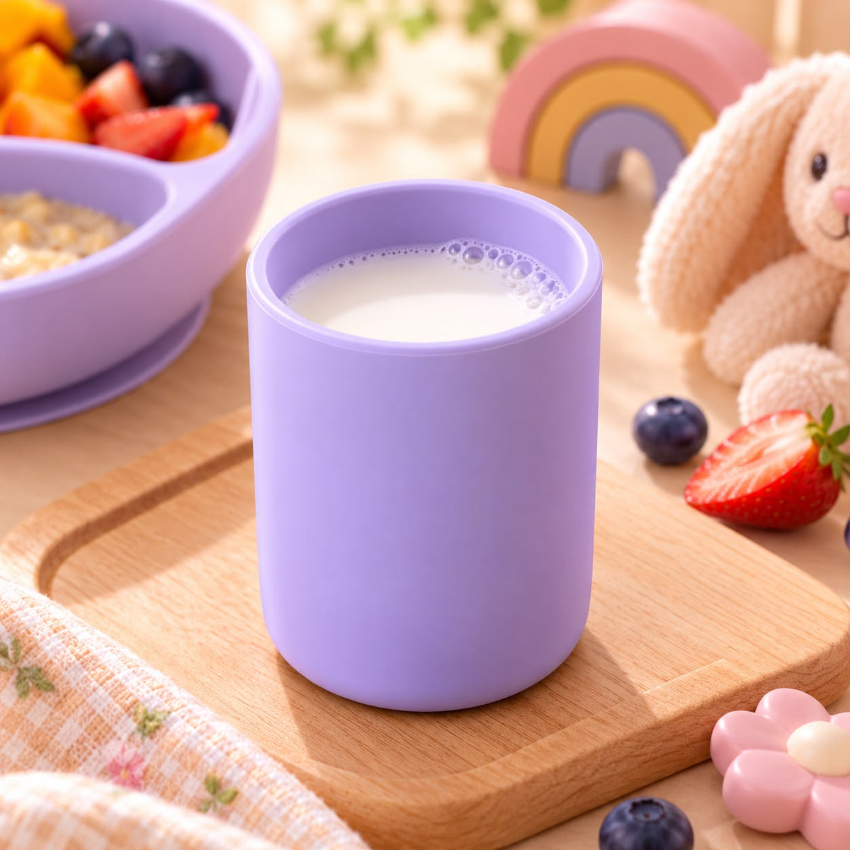 Lavender silicone baby suction bowl with strong grip base