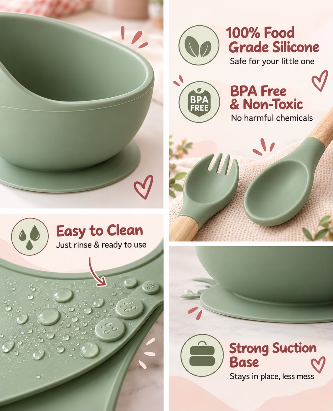 NestBite 3-section divided silicone suction plate for baby-led weaning