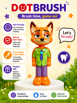 Nick Wilde cartoon character themed kids toothbrush in orange fox design