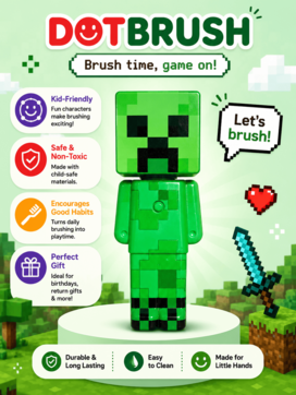  Creeper inspired green pixel character themed kids toothbrush for children
