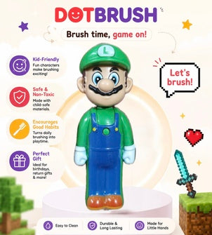 Luigi inspired cartoon character themed kids toothbrush in green and blue