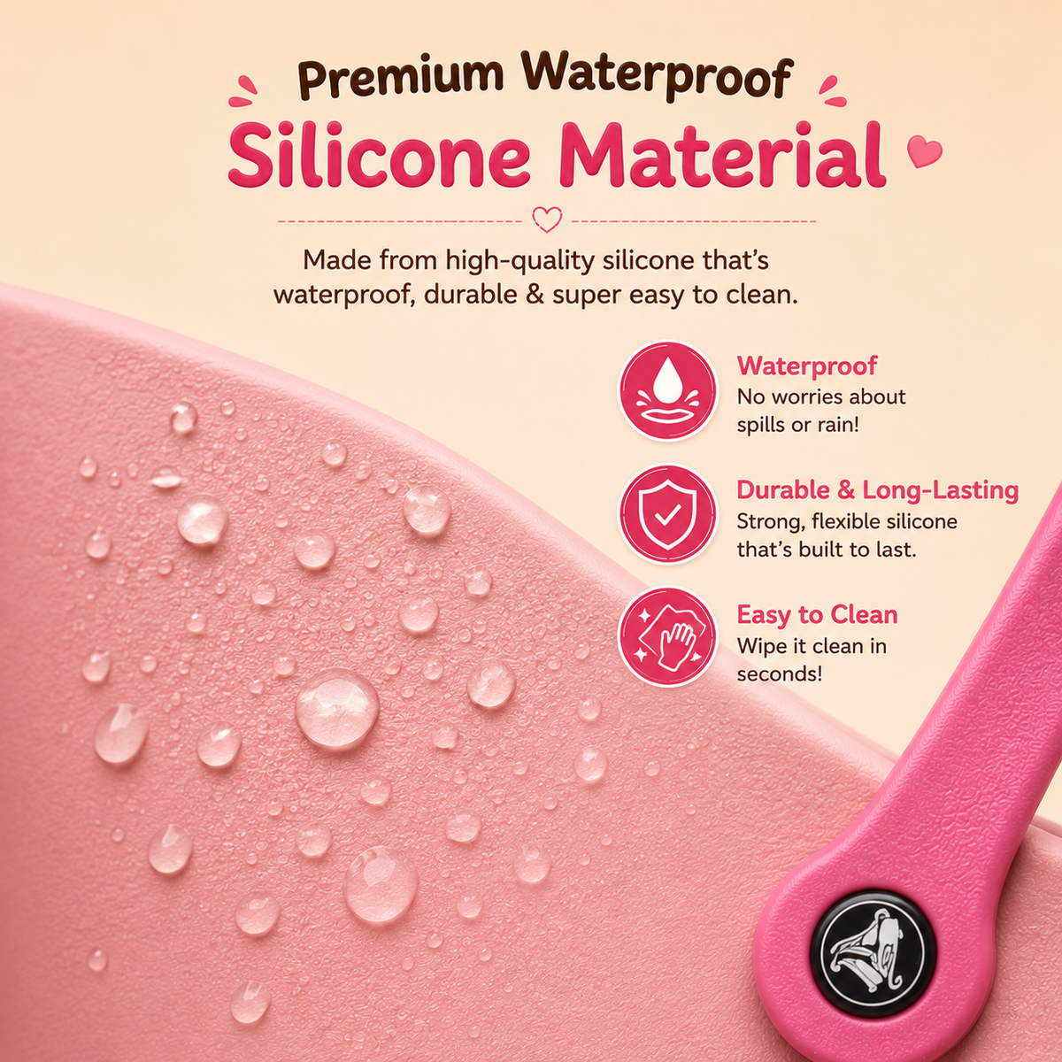    Close-up of NestVibe Big waterproof silicone material with water droplets