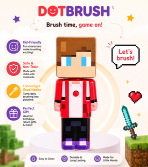 Steve inspired pixel character themed kids toothbrush for Minecraft fans