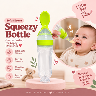 8. Nest-Feed green soft silicone squeezy feeding bottle for feeding purees, fruits and smooth baby foods